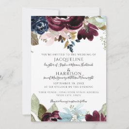 Invitación Boda del follaje floral elegante de la Marina de B