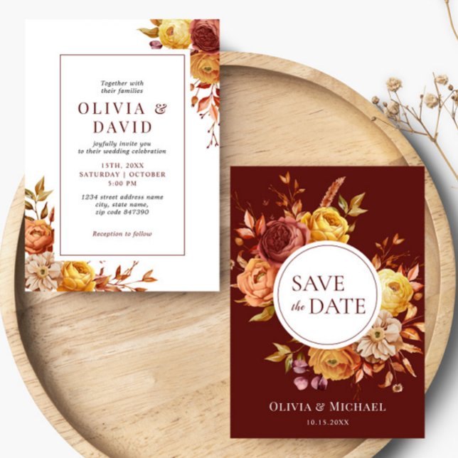 Invitación Boda del follaje floral floral floral de Boho Fall (Subido por el creador)