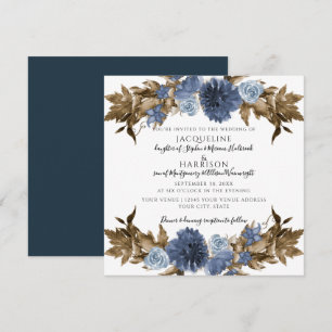 Invitación Boda del follaje marrón de la floral de la marina 