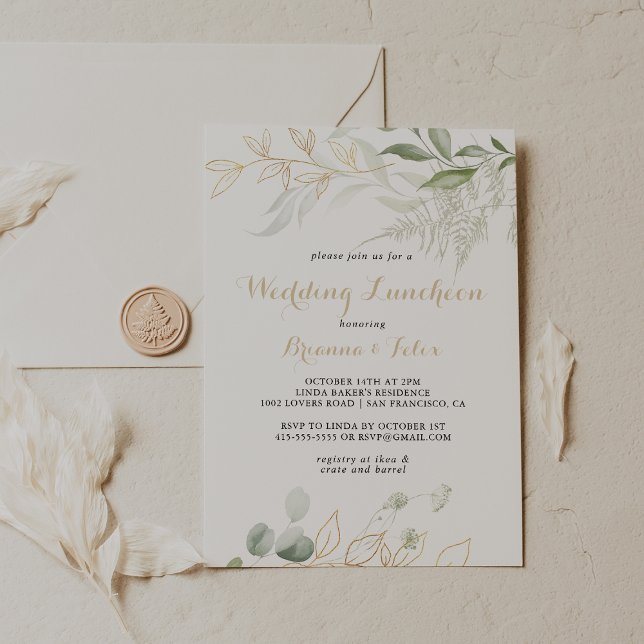 Invitación Boda del follaje verde oro  Luncheon Bridal Shower (Subido por el creador)