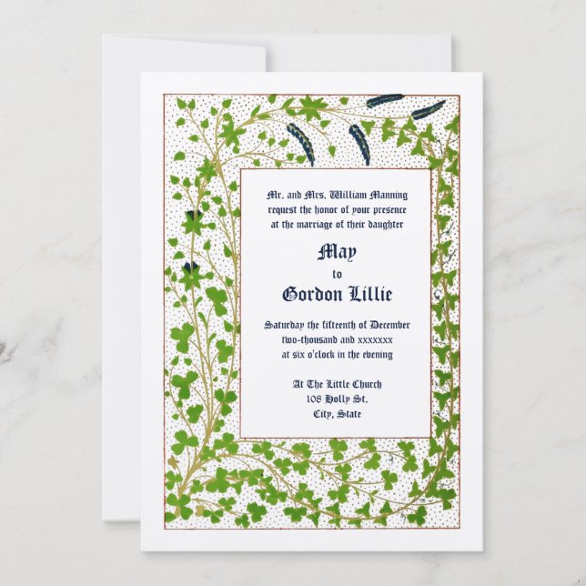 Invitación Boda del follaje Vine & Clover de la era victorian (Anverso)