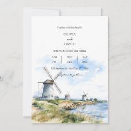 Invitación Boda del fondo de la vista del mar de los molinos