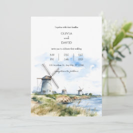 Invitación Boda del fondo de la vista del mar de los molinos 