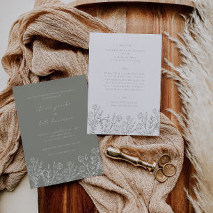 Invitación Boda del Frente Verde y Espalda de Flor Silvestre