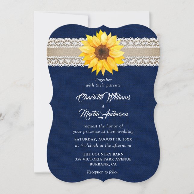 Invitación Boda del girasol azul de la armada rusa (Anverso)