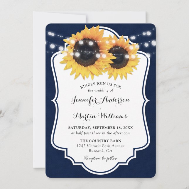 Invitación Boda del girasol azul de la Marina Rusa (Anverso)