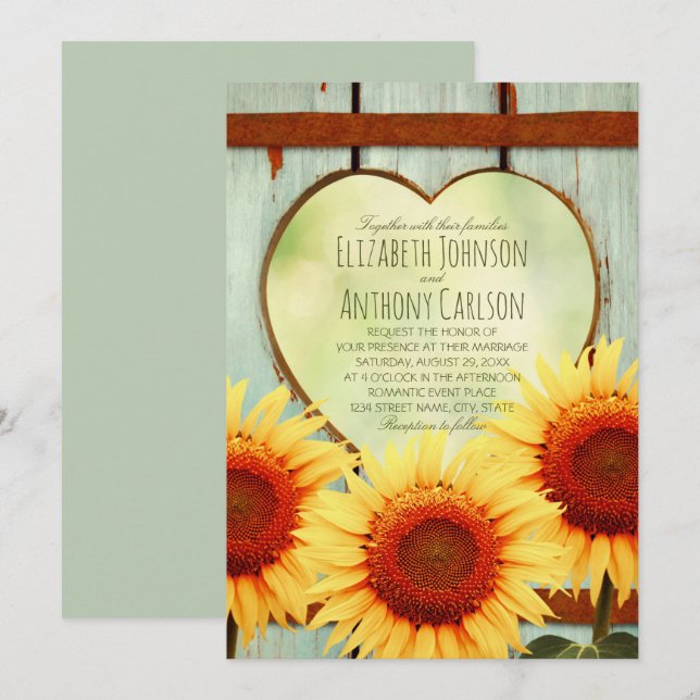 Invitación Boda del girasol cerca del campo ruso (Anverso / Reverso)