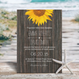 Invitación Boda del girasol de fondo de madera oscura rusa