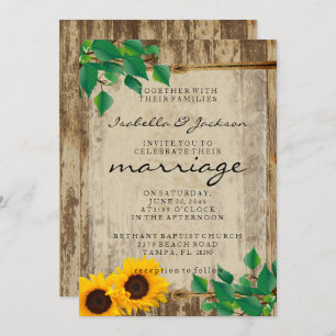 Invitación Boda del girasol de la madera de paja rusa