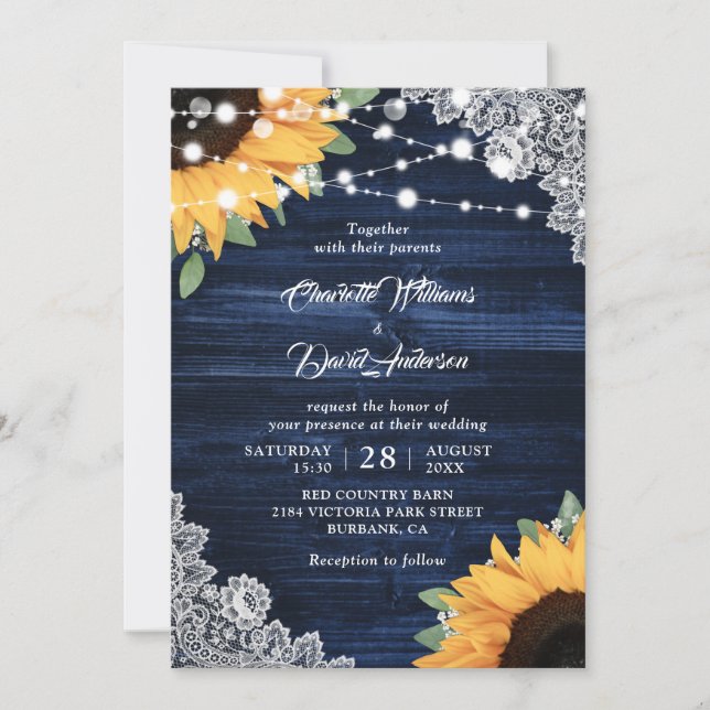 Invitación Boda del girasol de la Marina Rusa de la Madera Az (Anverso)