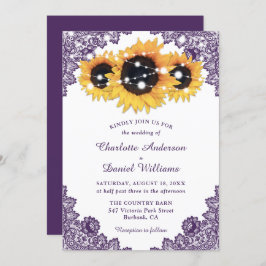 Invitación Boda del girasol de la Moda rusa Purple Lace