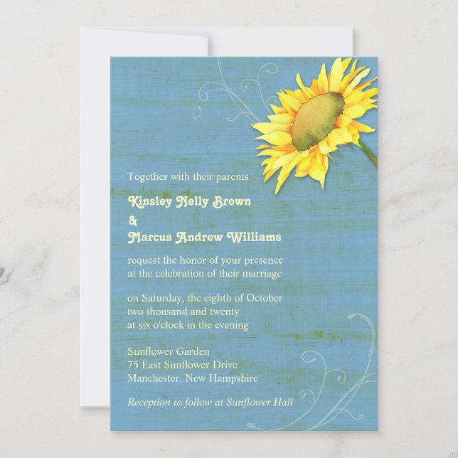 Invitación Boda del girasol del país azul ruso (Anverso)