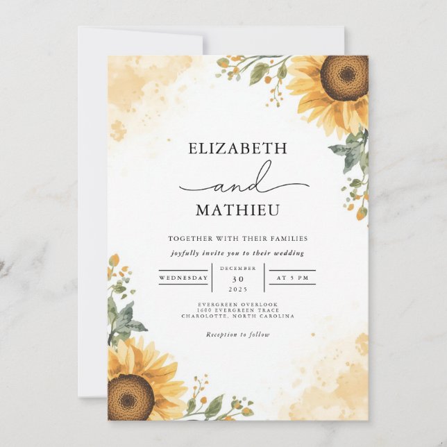 Invitación Boda del girasol dorado (Anverso)