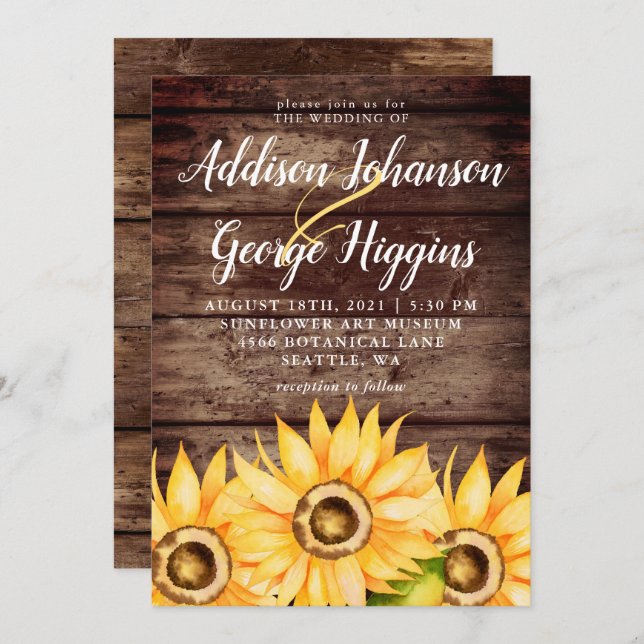 Invitación Boda del girasol en el país ruso (Anverso / Reverso)