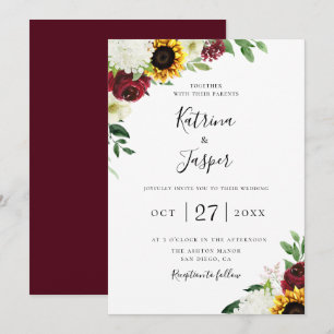 Invitación Boda del girasol floral de Borgoña