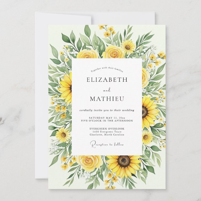 Invitación Boda del Girasol Radiante Amarillo (Anverso)