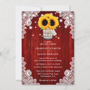 Invitación Boda del girasol Rustic Red Wood Mason Jar