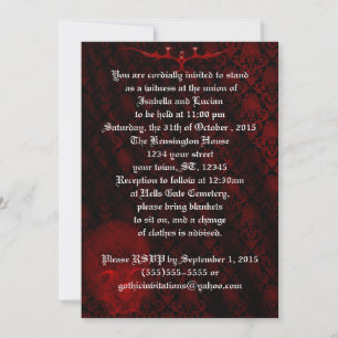 Invitación Boda del Gótico Damask de Cráneo Rojo