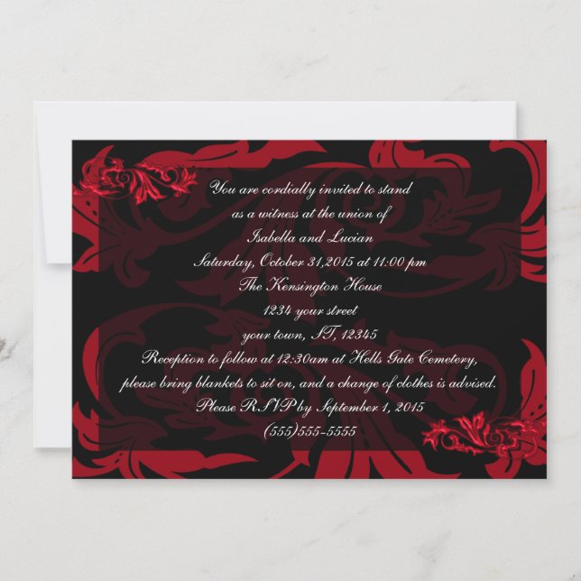 Invitación Boda del Gótico Damask de Vampire Rojo de Sangre (Anverso)