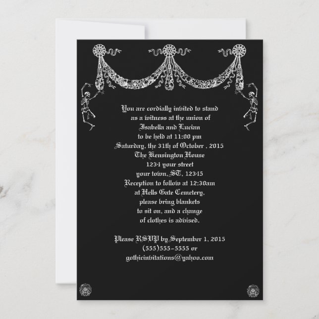 Invitación Boda del Gótico Dancing Skeleton Garland (Anverso)
