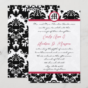 Invitación Boda del guarnecido magenta de damasco blanco y ne