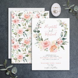 Invitación Boda del guión de la flor rosa y turbia