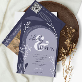 Invitación Boda del guión de nombres de fotos azul marino de 