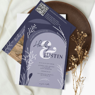 Invitación Boda del guión de nombres de fotos azul marino de