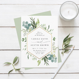 Invitación Boda del hexágono de oro de color de agua verde