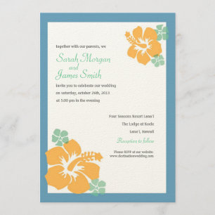 Invitación Boda del hibisco, flores hawaianas, naranja azul