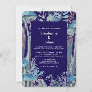 Invitación Boda del hongo Dusty Blue Navy Woodland Blue