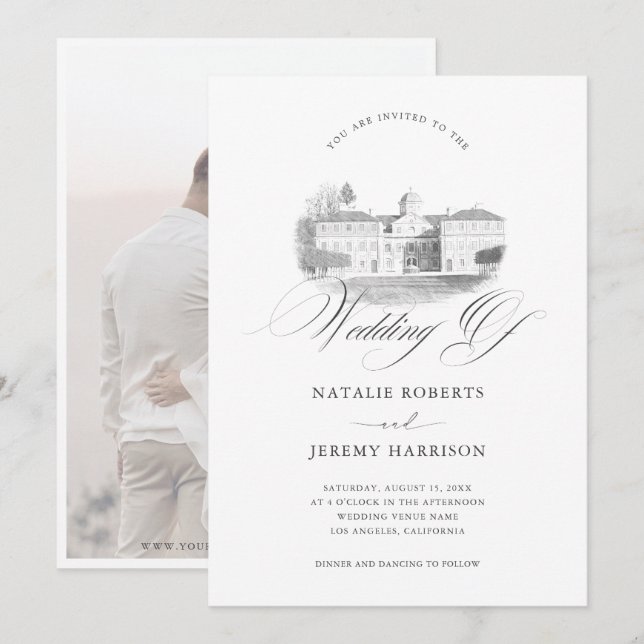 Invitación Boda del Ilustracion de la sala de boceto de Chate (Anverso / Reverso)