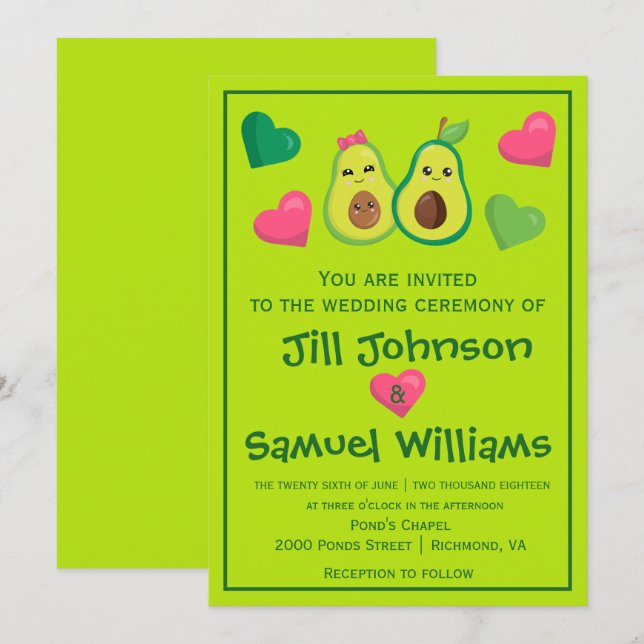 Invitación Boda del inconformista del aguacate (Anverso / Reverso)
