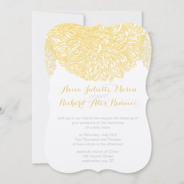 Invitación Boda del iris amarillo en llamas Dahlia (Anverso)