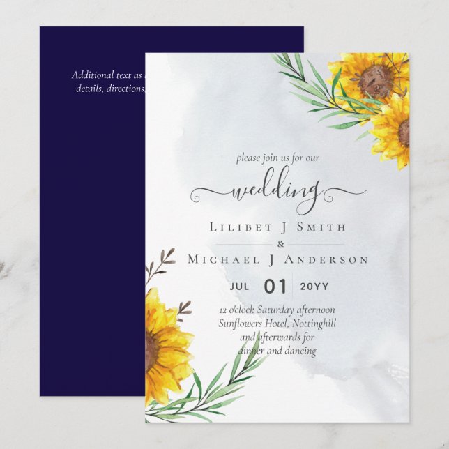 Invitación Boda del Jardín de Bosques Rústicos de los Sunflow (Anverso / Reverso)