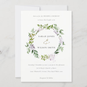 Invitación Boda del Jardín de la Madera de Lilac Floral Wreat