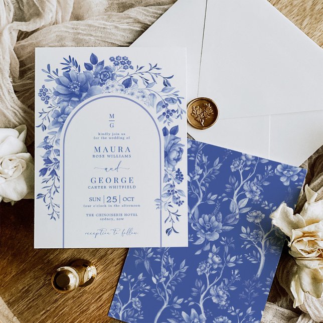 Invitación Boda del jardín floral de la Chinoiserie blanca az (Subido por el creador)