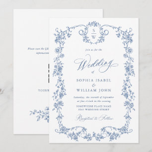 Invitación Boda del Jardín Francés Azul Dusty Victoriano