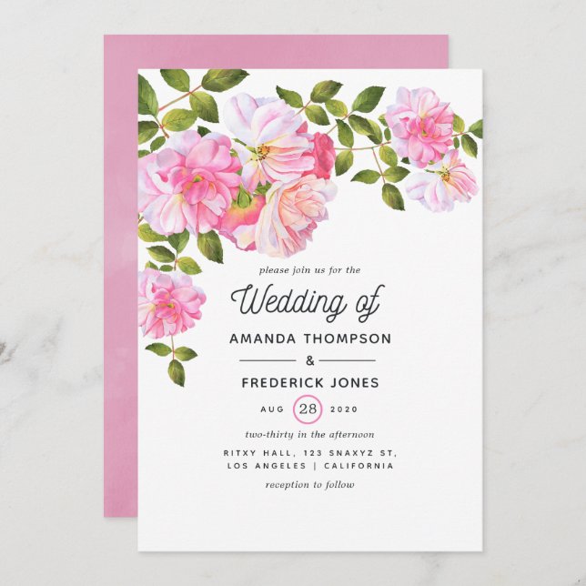Invitación Boda del jardín rosa (Anverso / Reverso)