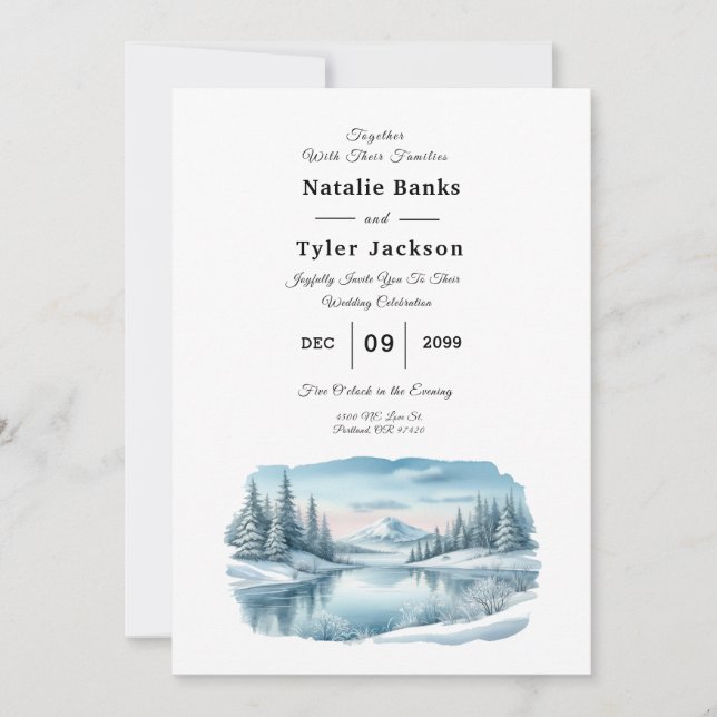 Invitación Boda del Lago de Invierno Snowy Mountain (Anverso)