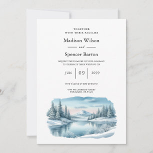 Invitación Boda del Lago de Invierno Snowy Mountain