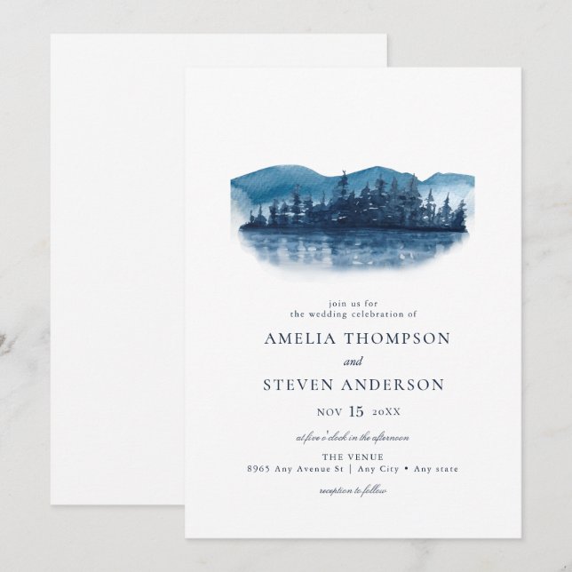 Invitación Boda del Lago Rustic Mountain (Anverso / Reverso)
