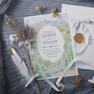 Invitación Boda del lago rústico árboles bosque río montaña