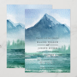 Invitación Boda del lago Rústico Watercolor Pine Mountains