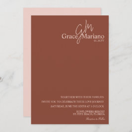 Invitación Boda del logotipo del guión rosado de color marrón