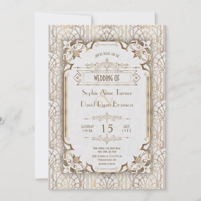 Invitación Boda del Luxury Gold Art Deco Great 20s (Anverso)