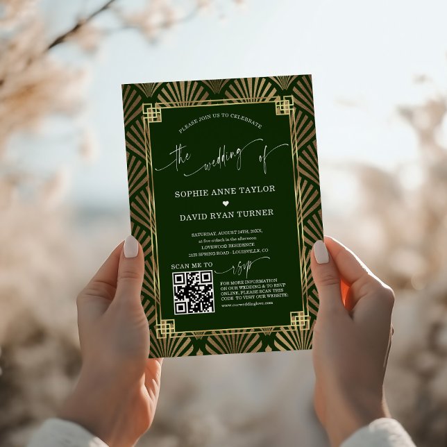 Invitación Boda del Luxury Gold Dark Green Art Deco de los añ (Subido por el creador)