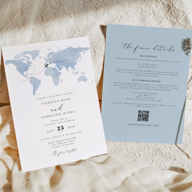 Invitación BODA del mapa azul de destino de CARMEN Detalles I (Subido por el creador)