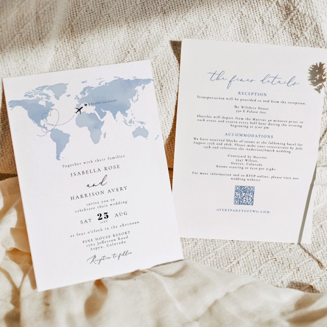 Invitación BODA del mapa azul de destino de CARMEN Detalles I (Subido por el creador)