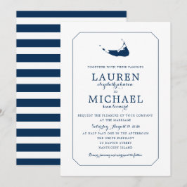 Invitación Boda del mapa de la isla Nantucket Blue